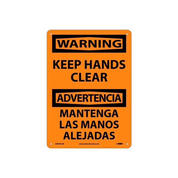 Bilingual Aluminum Sign - Warning Keep Hands Clear